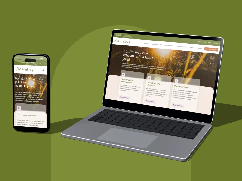 Website Ademhuys op laptop en mobiel