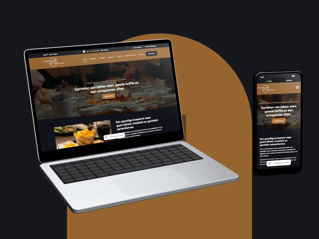 Website Brasserie Mondriaan op laptop en mobiel