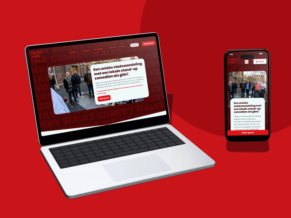 Website Comedy Walks op laptop en mobiel