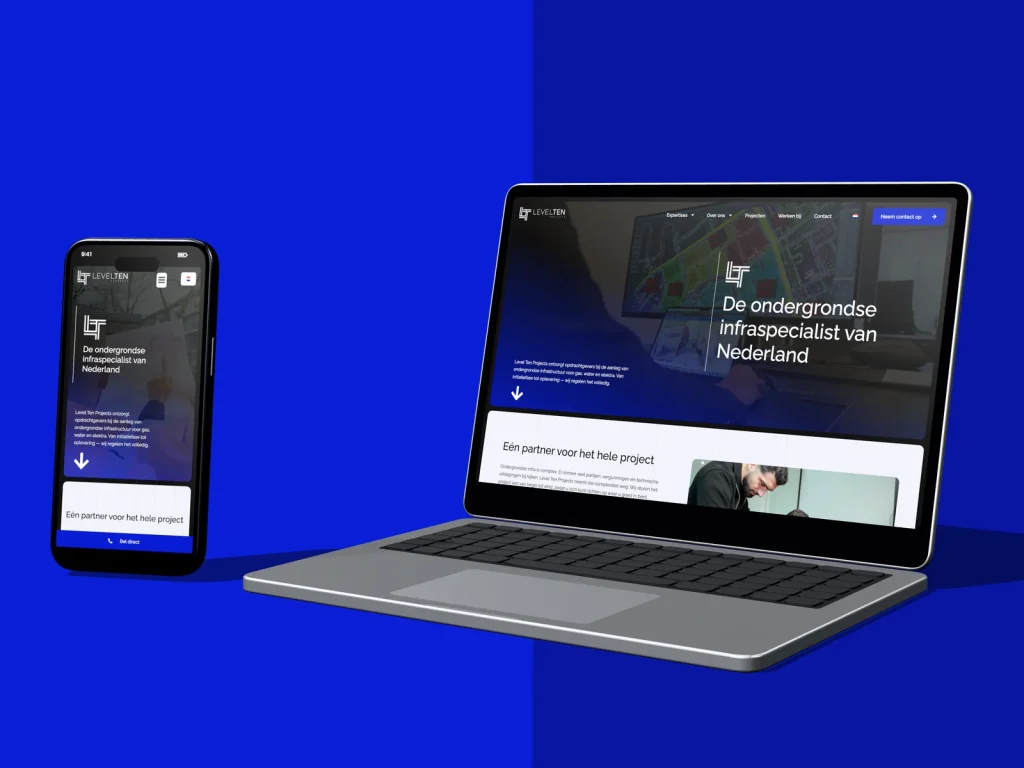 Website Level Ten Projects op laptop en mobiel