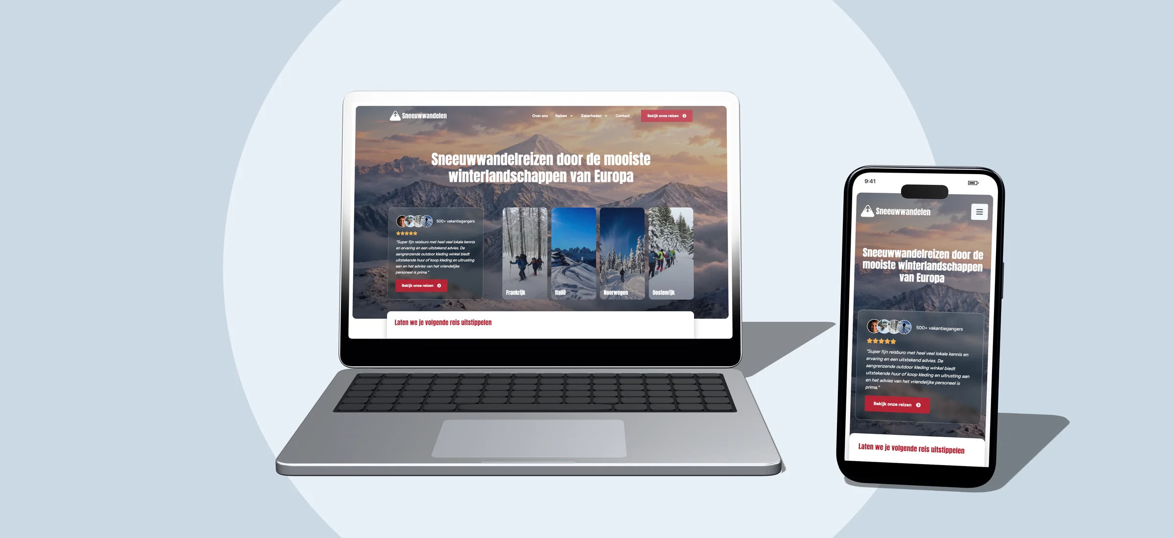 Ontwerp van de website van Sneeuwwandelen op laptop en telefoon