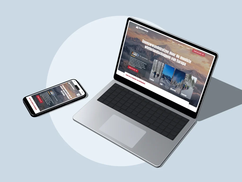 Website Sneeuwwandelen op laptop en mobiel